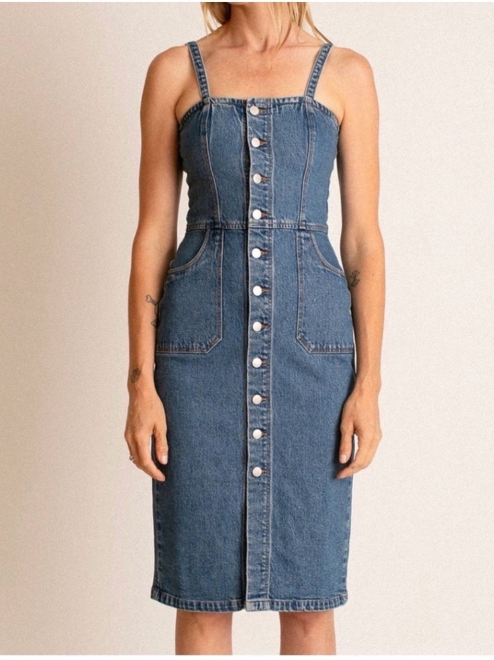 ROLLA'S Blue Denim Button Midi Dress